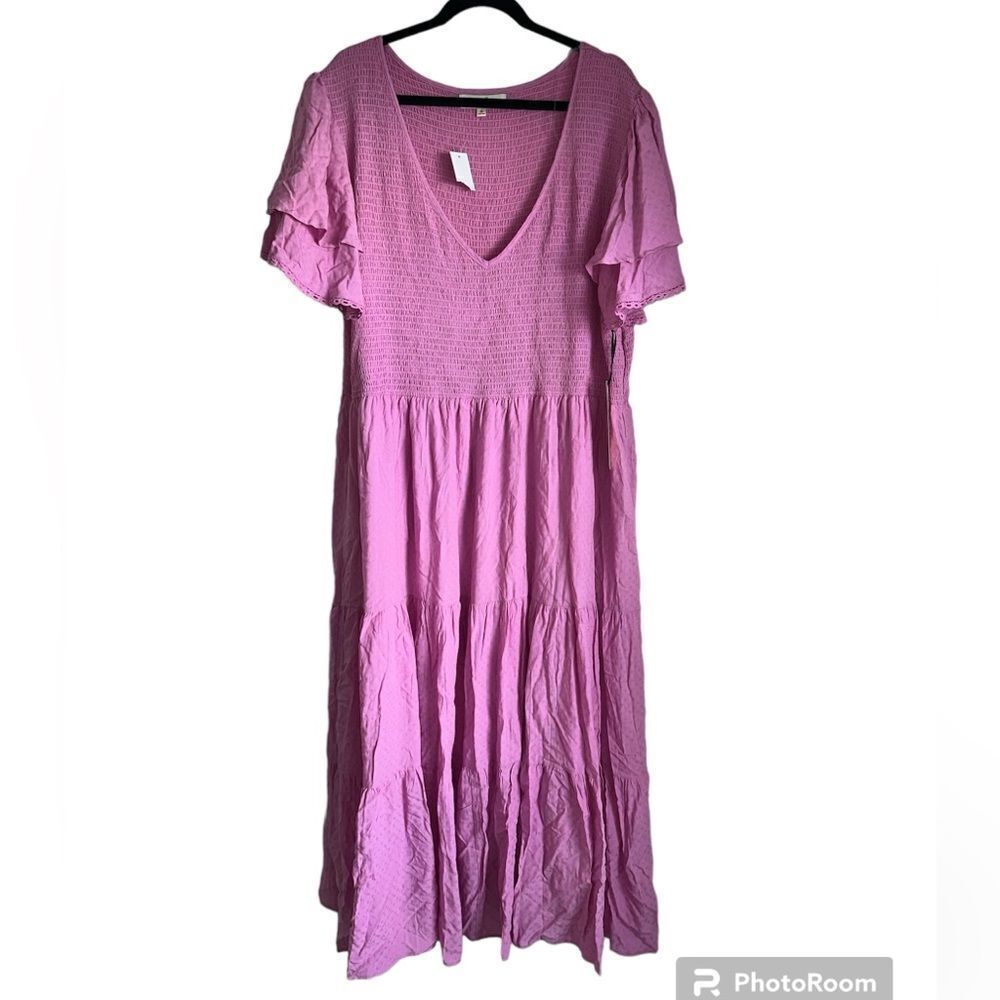 Penelope Rose size 3x pink maxi summer dress flowy 100% rayon v-neck